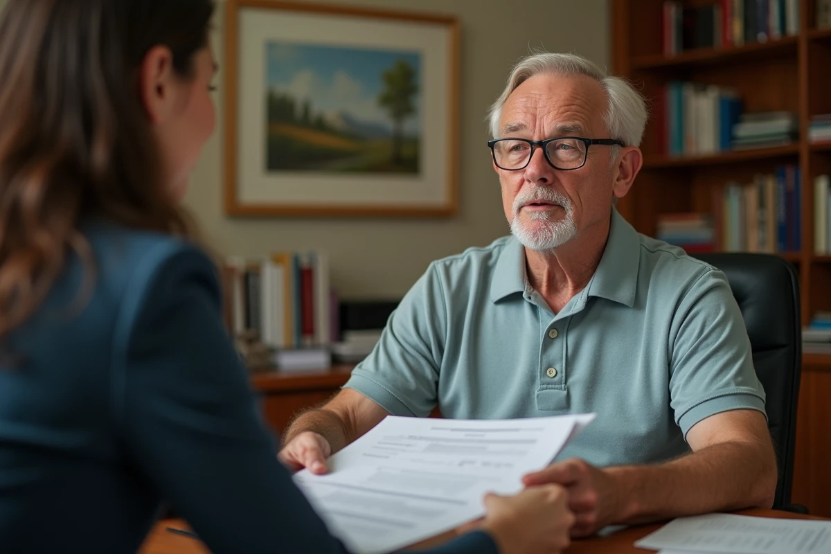 Homme présentant un dossier à un conseiller financier