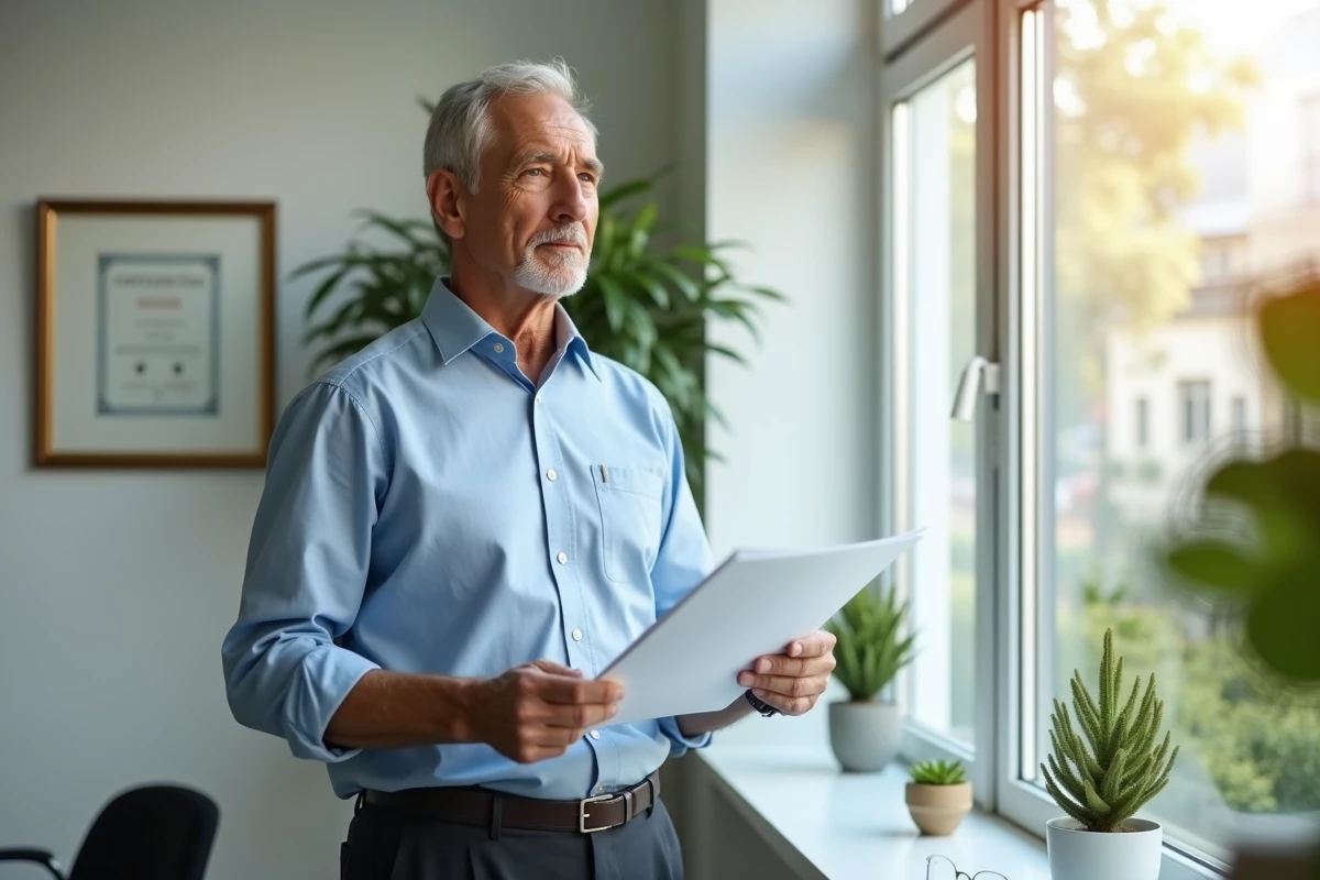 Propriétaire vérifiant des documents immobiliers dans un bureau