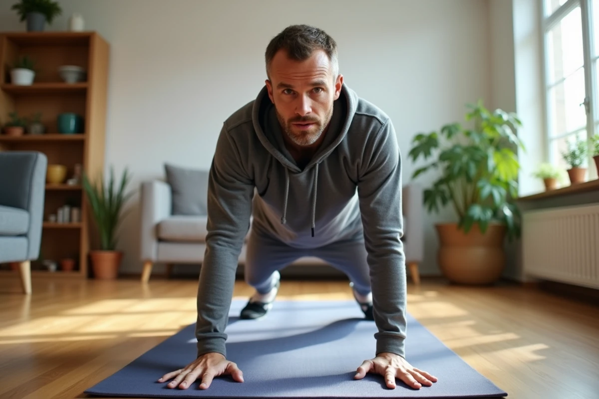 Homme en exercice de montagne en intérieur lumineux