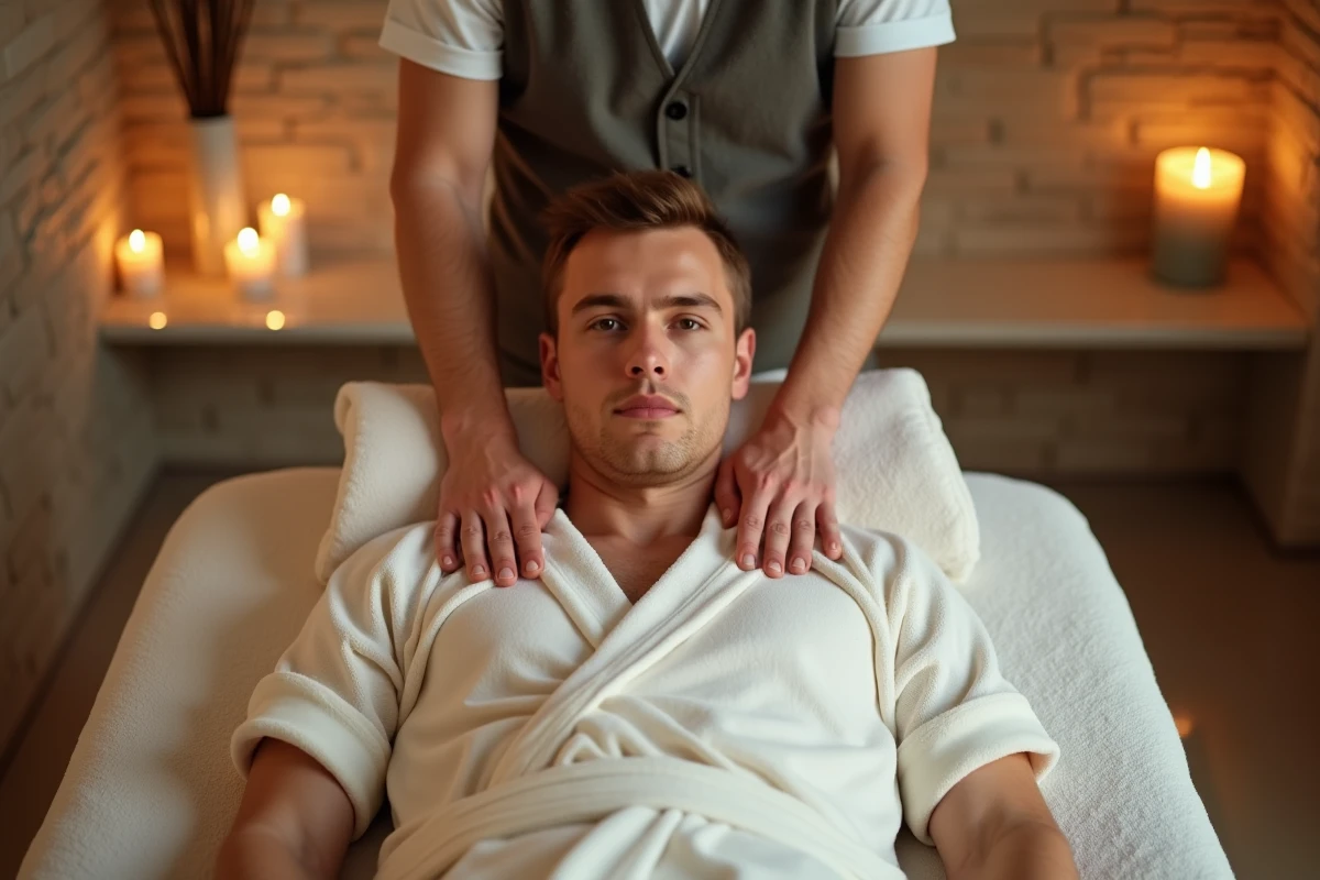 Jeune homme en robe coton lors d