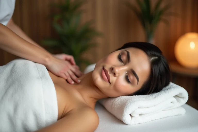 Femme détendue recevant un massage dans un spa parisien