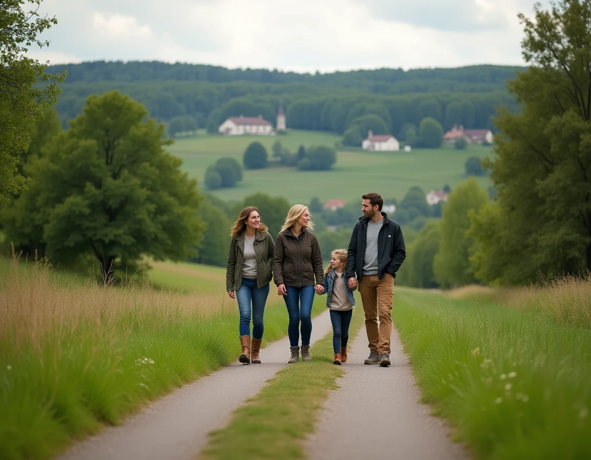 Famille en promenade dans les paysages verdoyants de la communauté de communes de Beynat en Corrèze